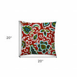 20" X 20" Read And Green Blown Seam Damask Throw Indoor Outdoor Pillow