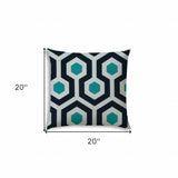 20" X 20" White And Aqua Blown Seam Trellis Throw Indoor Outdoor Pillow