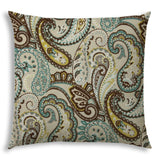 20" X 20" Brown And Teal Blown Seam Paisley Throw Indoor Outdoor Pillow