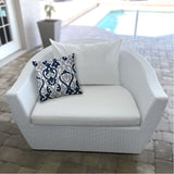 20" X 20" Navy Blue And White Blown Seam Trellis Throw Indoor Outdoor Pillow