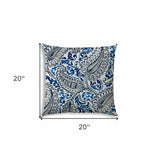 20" X 20" White And Blue Blown Seam Paisley Throw Indoor Outdoor Pillow