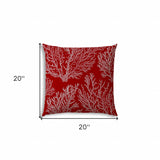 20" X 20" Red And White Corals Blown Seam Coastal Throw Indoor Outdoor Pillow