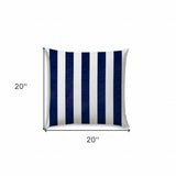 20" X 20" Navy Blue And White Blown Seam Striped Throw Indoor Outdoor Pillow