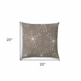 20" X 20" Taupe And White Blown Seam Floral Throw Indoor Outdoor Pillow