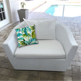 20" X 20" Teal And White Blown Seam Tropical Throw Indoor Outdoor Pillow