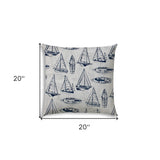 20" X 20" Navy Blue And Cream Boat Blown Seam Nautical Throw Indoor Outdoor Pillow