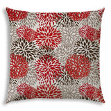 20" X 20" Red And White Blown Seam Floral Throw Indoor Outdoor Pillow