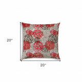 20" X 20" Red And White Blown Seam Floral Throw Indoor Outdoor Pillow