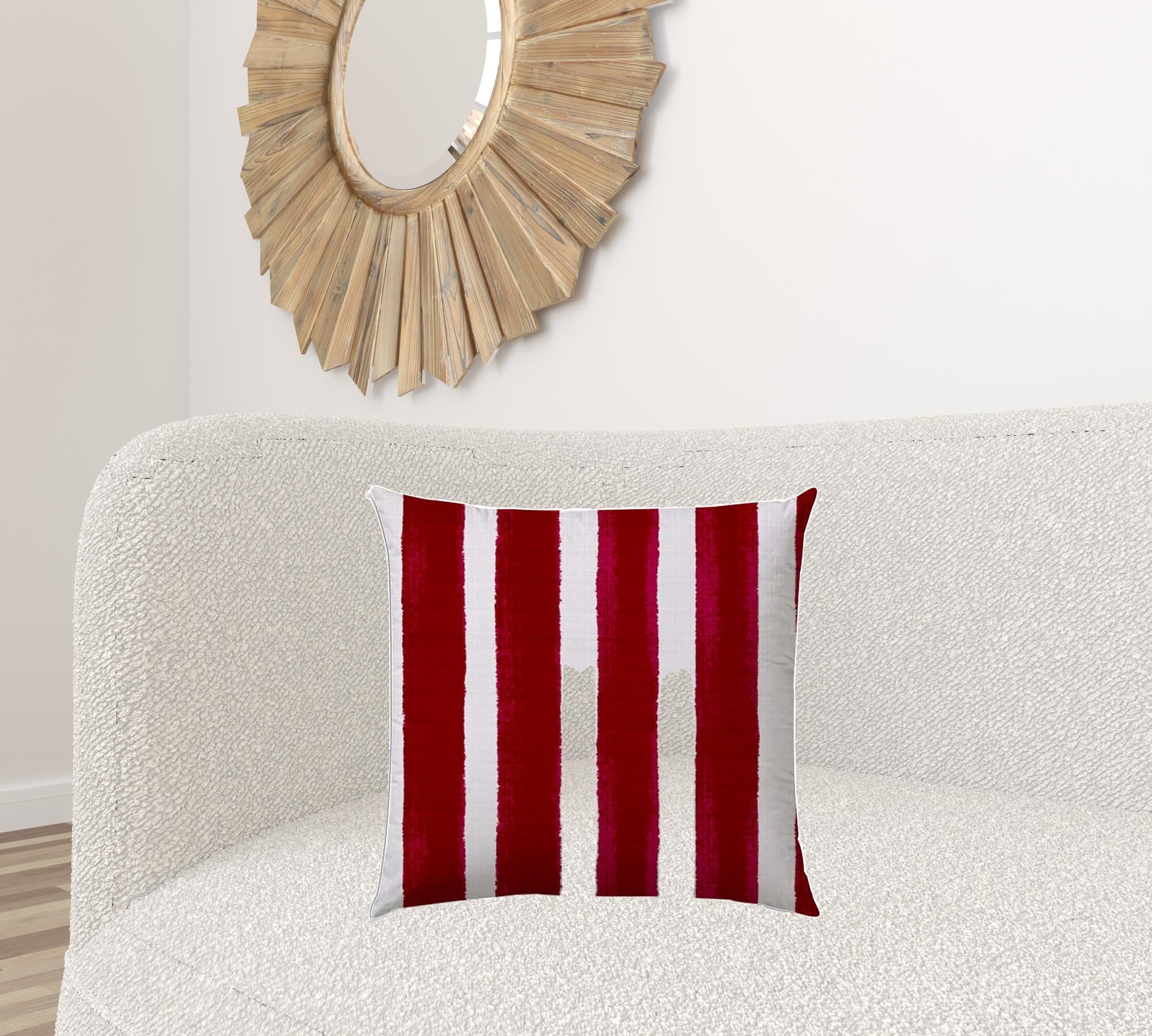 20" X 20" Hot White Blown Seam Striped Throw Indoor Outdoor Pillow