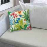 20" X 20" Green And Ivory Blown Seam Floral Throw Indoor Outdoor Pillow