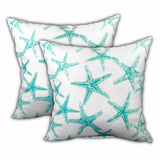 Set Of Three 18" X 18" Ocean Blue And White Starfish Blown Seam Coastal Throw Indoor Outdoor Pillow