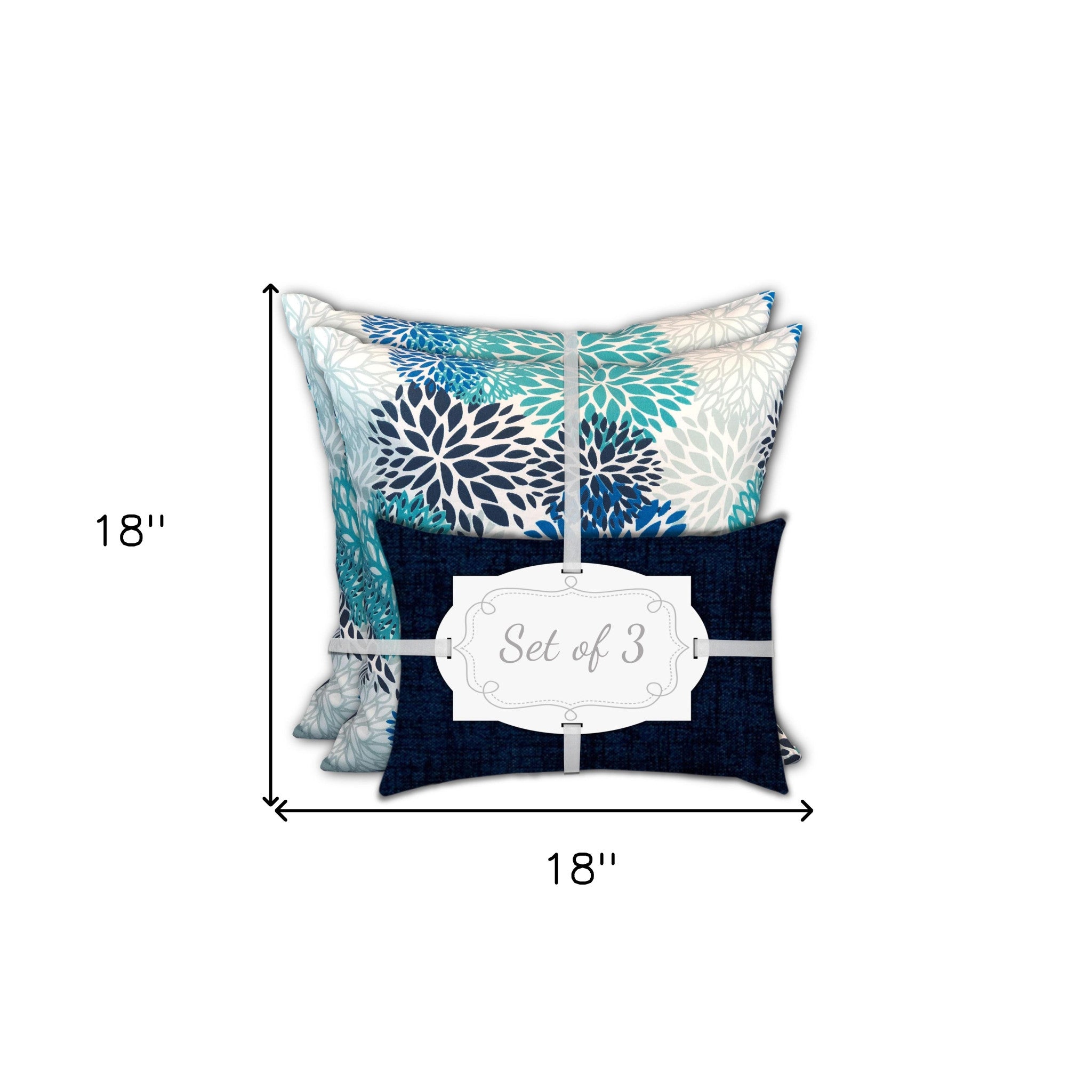 18" X 18" Blue And White Blown Seam Floral Throw Indoor Outdoor Pillow