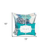 18" X 18" Blue And White Blown Seam Floral Throw Indoor Outdoor Pillow