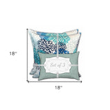 Set of 3 Seafoam Blooms Indoor Outdoor Sewn Pillows