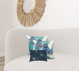 Set Of Three 18" X 18" Blue And White Blown Seam Floral Throw Indoor Outdoor Pillow