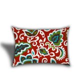 Set Of Three 18" X 18" White And Red Blown Seam Floral Throw Indoor Outdoor Pillow