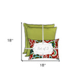 Set Of Three 18" X 18" White And Red Blown Seam Floral Throw Indoor Outdoor Pillow