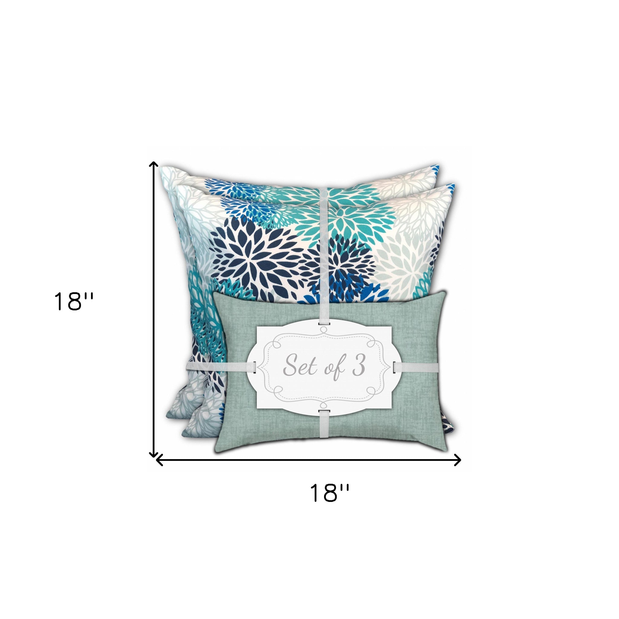 Set of 3 Seafoam Blooms Indoor Outdoor Zippered Pillows