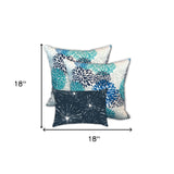 Set Of Three 18" X 18" Blue And White Zippered Floral Throw Indoor Outdoor Pillow