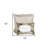 Set Of Three 18" X 18" White And Beige Zippered Solid Color Throw Indoor Outdoor Pillow