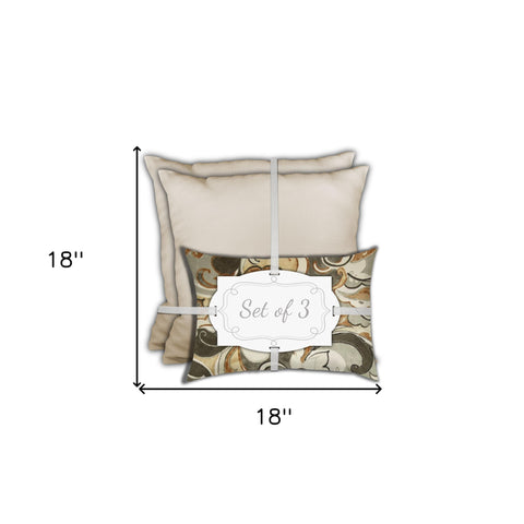 Set Of Three 18" X 18" White And Beige Zippered Solid Color Throw Indoor Outdoor Pillow