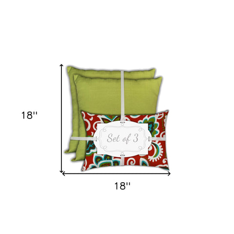 Set Of Three 18" X 18" White And Red Zippered Solid Color Throw Indoor Outdoor Pillow