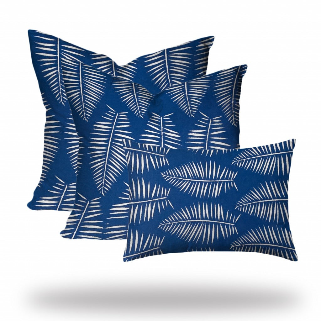 Set Of Three 20" X 20" Blue And White Enveloped Coastal Throw Indoor Outdoor Pillow Cover