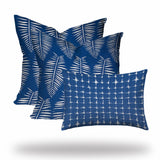 Set of 3 Blue Leaf Indoor Outdoor Sewn Pillows