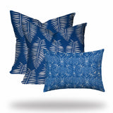 Set Of Three 20" X 20" Blue And White Enveloped Coastal Throw Indoor Outdoor Pillow Cover