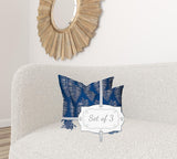 Set Of Three 20" X 20" Blue And White Enveloped Coastal Throw Indoor Outdoor Pillow