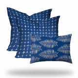 Set Of Three 20" X 20" Blue And White Enveloped Gingham Throw Indoor Outdoor Pillow Cover