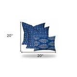 Set Of Three 20" X 20" Blue And White Enveloped Gingham Throw Indoor Outdoor Pillow Cover