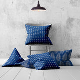 Set Of Three 20" X 20" Blue And White Zippered Gingham Throw Indoor Outdoor Pillow Cover