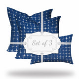 Set Of Three 20" X 20" Blue And White Enveloped Gingham Throw Indoor Outdoor Pillow Cover