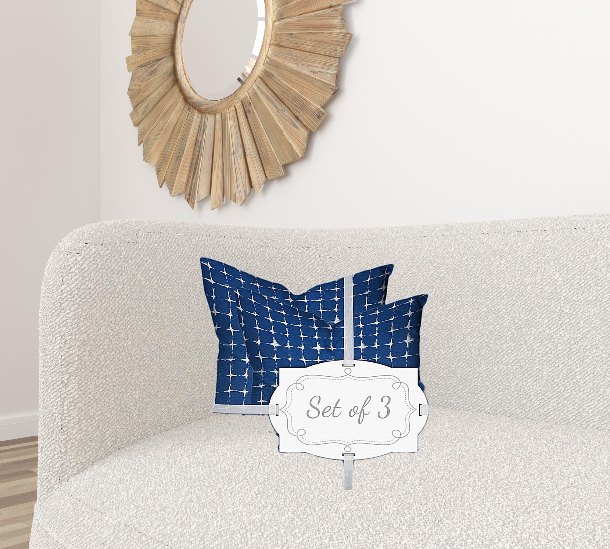 Set Of Three 20" X 20" Blue And White Zippered Gingham Throw Indoor Outdoor Pillow Cover