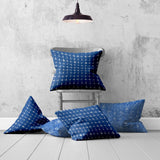 Set Of Three 20" X 20" Blue And White Enveloped Gingham Throw Indoor Outdoor Pillow Cover