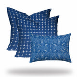 Set Of Three 20" X 20" Blue And White Zippered Gingham Throw Indoor Outdoor Pillow