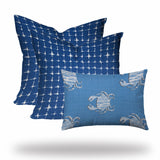 Set Of Three 20" X 20" Blue And White Crab Blown Seam Coastal Throw Indoor Outdoor Pillow