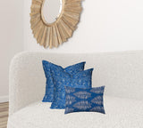 Set Of Three 20" X 20" Blue And White Enveloped Coastal Throw Indoor Outdoor Pillow Cover