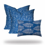 Set Of Three 20" X 20" Blue And White Zippered Coastal Throw Indoor Outdoor Pillow Cover