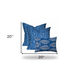 Set Of Three 20" X 20" Blue And White Zippered Coastal Throw Indoor Outdoor Pillow Cover