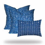 Set Of Three 20" X 20" Blue And White Enveloped Coastal Throw Indoor Outdoor Pillow Cover