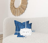 Set Of Three 20" X 20" Blue And White Zippered Coastal Throw Indoor Outdoor Pillow Cover