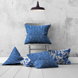 Set Of Three 20" X 20" Blue And White Enveloped Coastal Throw Indoor Outdoor Pillow Cover