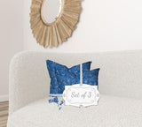 Set Of Three 20" X 20" Blue And White Enveloped Coastal Throw Indoor Outdoor Pillow Cover