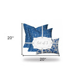 Set Of Three 20" X 20" Blue And White Zippered Coastal Throw Indoor Outdoor Pillow Cover