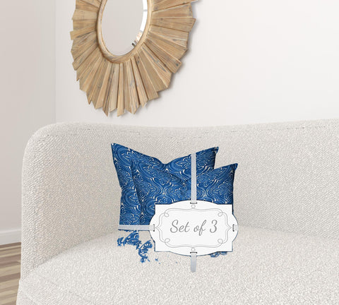 Set Of Three 20" X 20" Blue And White Crab Blown Seam Coastal Throw Indoor Outdoor Pillow