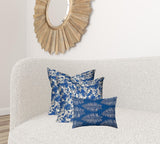 Set Of Three 20" X 20" Blue And White Blown Seam Coastal Throw Indoor Outdoor Pillow