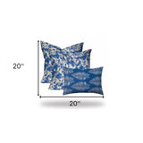 Set Of Three 20" X 20" Blue And White Enveloped Coastal Throw Indoor Outdoor Pillow