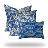 Set Of Three 20" X 20" Blue And White Zippered Coastal Throw Indoor Outdoor Pillow